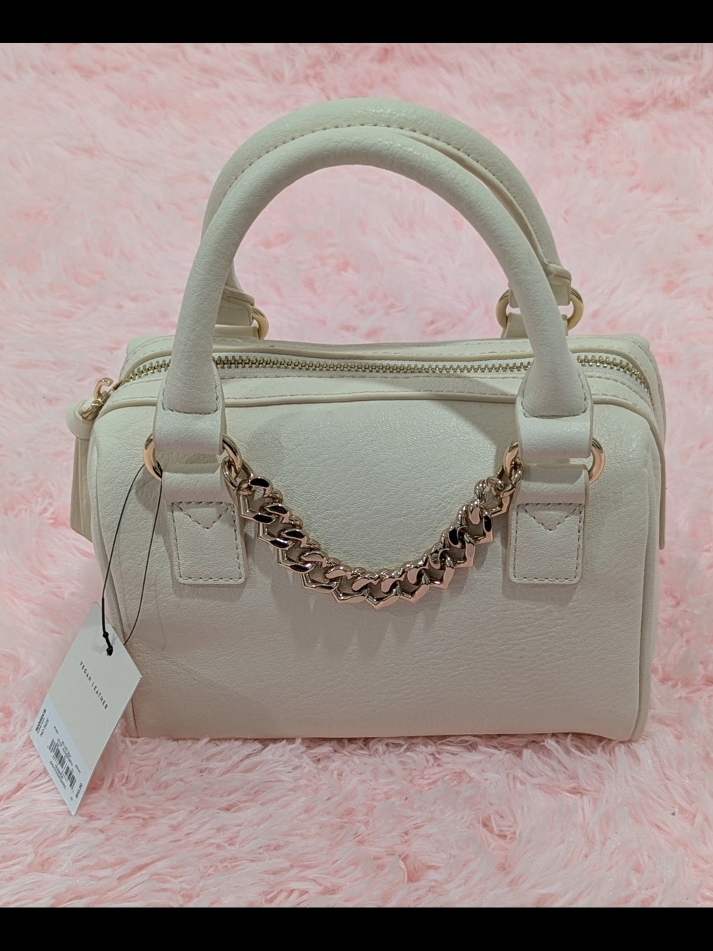 LC Lauren Conrad Cream Crossbody Satchel with Gold Chain Accent